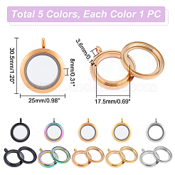 5Pcs 5 Colors 304 Stainless Steel Locket Pendants&nbsp;STAS-UN0045-54