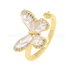 Butterfly Brass Micro Pave Cubic Zirconia & Enamel Cuff Ring Settings&nbsp;KK-CBAC351-05P