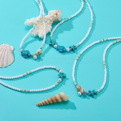 4Pcs 4 Style Natural Pearl & Shell & Dyed Synthetic Turquoise Beaded Necklaces Set&nbsp;NJEW-JN04039