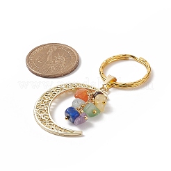 Natural Gemstone Chips & Alloy Moon Pendant Keychain&nbsp;KEYC-JKC00442