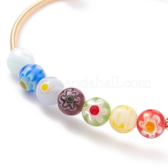 Handmade Millefiori Glass Round Beaded Cuff Bangle with Pearl&nbsp;BJEW-JB08327