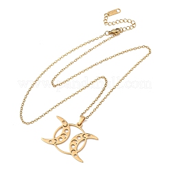 304 Stainless Steel Triple Moon Pendant Cable Chain Necklaces for Men Women&nbsp;NJEW-K308-01D-G