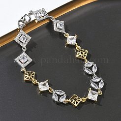 Brass Micro Pave Clear Cubic Zirconia Link Chain Bracelets for Women&nbsp;BJEW-C156-06C-GP