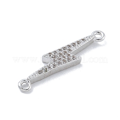 Rack Plating Brass Micro Pave Clear Cubic Zirconia Lightning Bolt Connector Charms&nbsp;KK-A234-067P