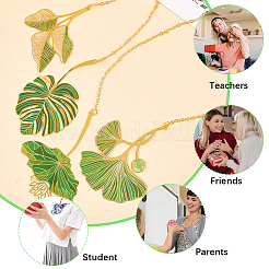 4Pcs 4 Styles Brass Leaf Pendant Bookmarks with Chain&nbsp;AJEW-CP0006-79