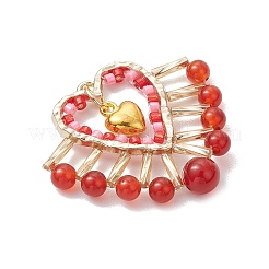 Natural Carnelian(Dyed & Heated) & Glass Seed Beads Pendants&nbsp;PALLOY-MZ00444-02