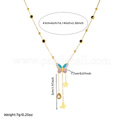 304 Stainless Steel Enamel with Clear Cubic Zirconia Colorful Butterfly Flower Tassel Pendant Necklaces for Women&nbsp;FS-WGAFF89-01