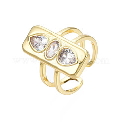 Cubic Zirconia Rectangle Open Cuff Ring&nbsp;RJEW-N037-015-01LG