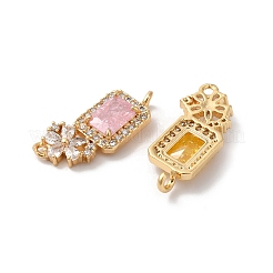 Brass Pave Clear Cubic Zirconia Flower Rectangle Links Connector Charms&nbsp;KK-C062-022G