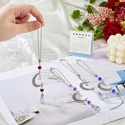 4Pcs Glass Teardrop & Alloy Moon Pendant Decorations&nbsp;HJEW-DC00104