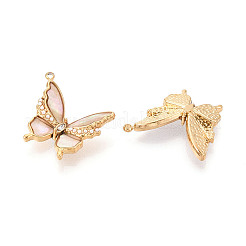 304 Stainless Steel & Shell & Rhinestone & ABS Imitation Pearl Butterfly Pendants&nbsp;STAS-T073-67B-G