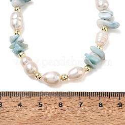 Natural Larimar Chip & Rice Cultured Freshwater Pearl Beaded Necklaces for Women&nbsp;NJEW-JN06665-01