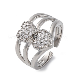 Brass Micro Pave Clear Cubic Zirconia Cuff Finger Rings&nbsp;RJEW-G337-33P