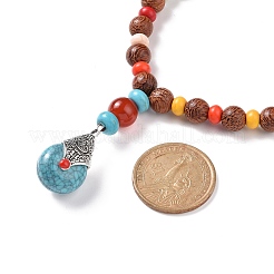 Wood & Natural Carnelian & Synthetic Turquoise Beaded Necklaces&nbsp;NJEW-JN04136