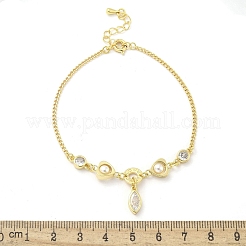 Brass Micro Pave Clear Cubic Zirconia Charm Bracelets for Women&nbsp;BJEW-C083-01A-G
