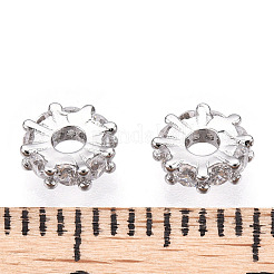 Rhodium Plated 925 Sterling Silver Micro Pave Clear Cubic Zirconia Spacer Beads&nbsp;STER-T007-15P