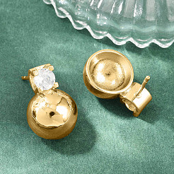 Brass Pave Clear Single Cubic Zirconia Stud Earrings&nbsp;EJEW-G471-36G