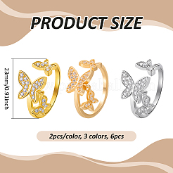 6Pcs 3 Colors Brass Micro Pave Cubic Zirconia Open Cuff Rings&nbsp;RJEW-HY0001-20