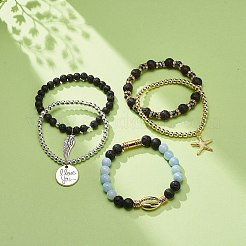 5Pcs 5 Style Natural Lava Rock & Natural Quartz & Synthetic Hematite Stretch Bracelets Set&nbsp;BJEW-JB08739