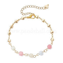 3Pcs Natural Morganite & Brass Beads Link Chain Bracelets for Women&nbsp;BJEW-JB12595