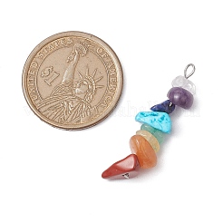6Pcs Mixed Gemstone Chip Beaded Pendants Set&nbsp;PALLOY-JF02769-01