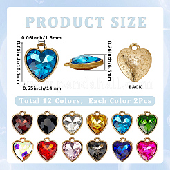 24Pcs 12 Colors Faceted Glass Rhinestone Pendants&nbsp;GLAA-SC0002-72