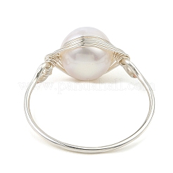 Natural Pearl Braided Bead Finger Ring&nbsp;RJEW-JR00586-02