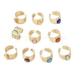 304 Stainless Steel with Glass Cat Eye Cuff Rings for Women&nbsp;RJEW-K309-40F
