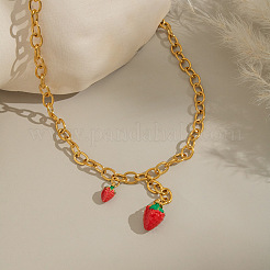 304 Stainless Steel Enamel Cute Fruit Red Strawberry Pendant Y Necklaces for Women&nbsp;LM6348