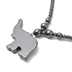 Synthetic Non-magnetic Hematite Elephant Pendant Necklace with Beaded Chains&nbsp;NJEW-E095-01
