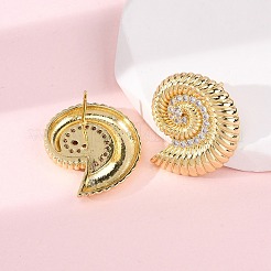 Brass Micro Pave Clear Cubic Zirconia Conch Stud Earrings&nbsp;EJEW-H165-07G