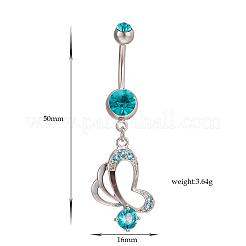 Piercing Jewelry Real Platinum Plated Brass Rhinestone Butterfly Navel Ring Belly Rings&nbsp;AJEW-EE0001-76B