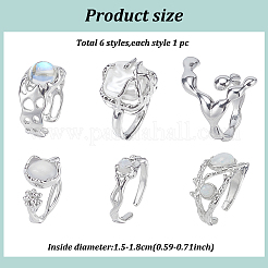 6Pcs 6 Styles Synthetic Moonstone & Cat Eye Open Cuff Rings Set&nbsp;RJEW-AN0001-09
