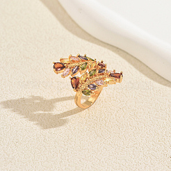 Brass Micro Pave Colorful Cubic Zirconia Cuff Open Rings for Women&nbsp;FC8593