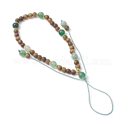 Dyed Natural Banded Agate & Wood Round Beaded Phone Hand Strap Chains&nbsp;HJEW-JM03365-03