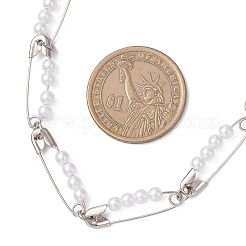 Round Acrylic Imitation Pearl Beaded Iron Safety Pin Link Chain Necklaces&nbsp;NJEW-JN05671