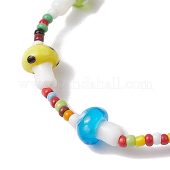 3mm Round Glass Seed Beads & Mushroom Handmade Lampwork Stretch Bracelets for Women&nbsp;BJEW-TA00523