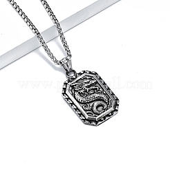 Retro Chinese Style Dragon-Shaped Stainless Steel Pendant Box Chain Necklaces&nbsp;PW-WGA2FFF-01