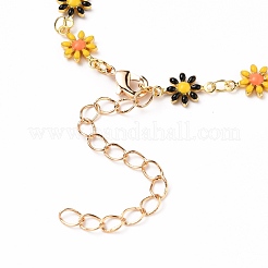 Golden Brass Flower Enamel Links Bracelets&nbsp;BJEW-JB05664-01