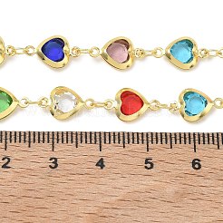 Colorful Heart Brass Glass Link Chain Necklaces for Women&nbsp;NJEW-JN06103