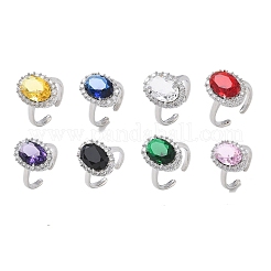 Brass Micro Pave Cubic Zirconia Cuff Open Rings for Women&nbsp;RJEW-L343-17P