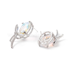 Cubic Zirconia Oval with Bowknot Stud Earrings&nbsp;EJEW-P206-15P
