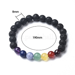 Chakra Natural Lava Rock Beaded Stretch Bracelets&nbsp;BJEW-JB02225-01