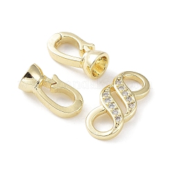 Rack Plating Brass Micro Pave Clear Cubic Zirconia Fold Over Clasps&nbsp;KK-M265-10G