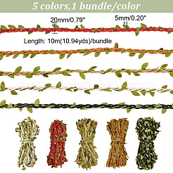 5 Bundles 5 Colors Wax Cotton Knitted Cord with Leaf Trimming&nbsp;OCOR-GA0001-65
