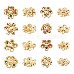 16Pcs 8 Styles Brass Micro Pave Cubic Zirconia Bead Caps&nbsp;ZIRC-TA0001-23G