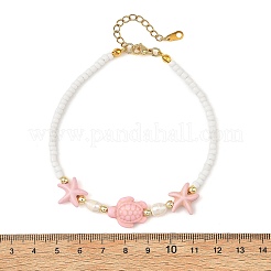 Summer Dyed Synthetic Turquoise & Natural Pearl & Seed Bead Beaded Anklets&nbsp;AJEW-AN00870