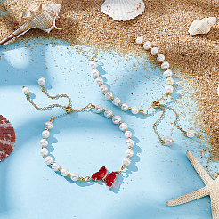 2Pcs Brass & Natural Pearl Beaded Slider Bracelet Making&nbsp;BJEW-UN00017