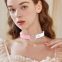 Adjustable Gothic Two Tone PU Leather Alloy Heart Choker Necklaces for Women&nbsp;NJEW-WH20816-007P-E