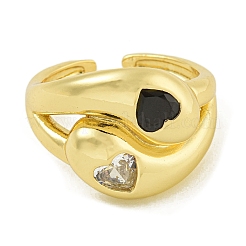 Brass with Cubic Zirconia Open Cuff Rings for Women&nbsp;RJEW-U011-10G